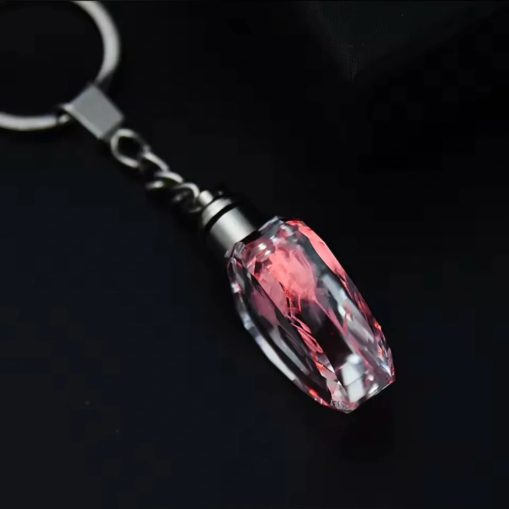 Rose Flower Crystal Heart LED Light Keychain - Red - Picture 3 of 7